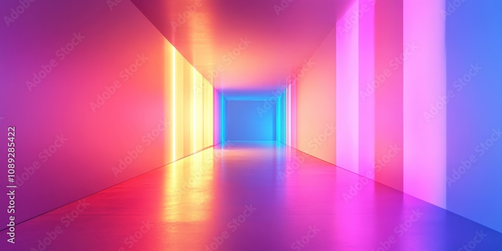 Poster futuristic abstract corridor with vibrant neon lights creating an immersive and surreal atmosphere i
