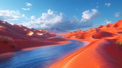 An innovative desert tour with interactive digital sand dune maps and holographic oasis experiences promoting adventurous travel 