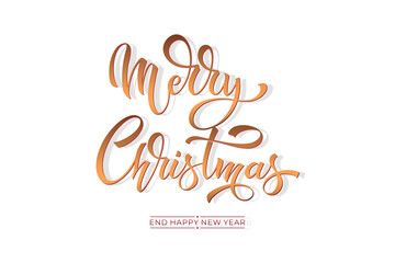 Merry Christmas and Happy New Year hand lettering calligraphy. Vector holiday illustration element. Typographic element for congratulations.