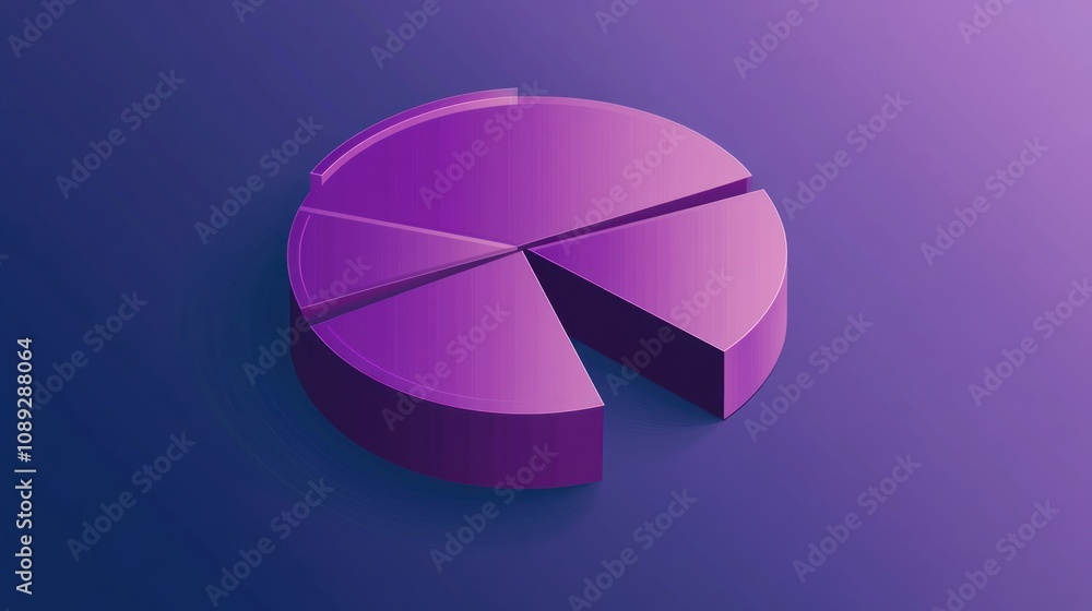 Poster a 3d purple pie chart displaying data segments.