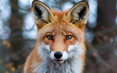 Red fox portrait. Wild fox gazing intensely, symbolizing cunning, alertness, and beauty of nature.