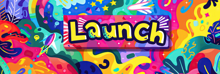 A colorful mural depicting a thriving business, with "Launch" written in bold letters.