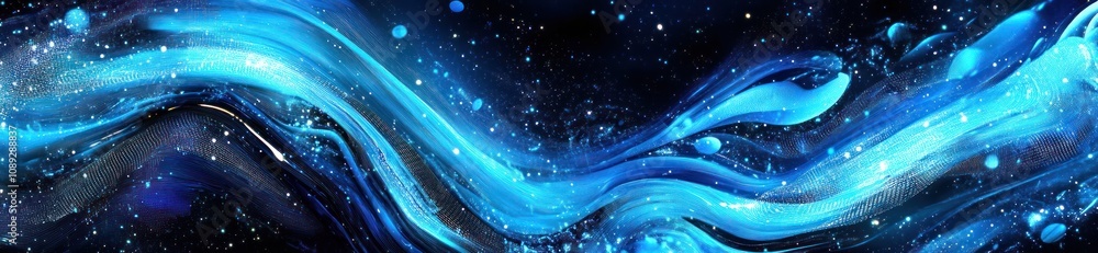 Poster Abstract blue wave design with sparkling elements, evoking a sense of depth and tranquility.