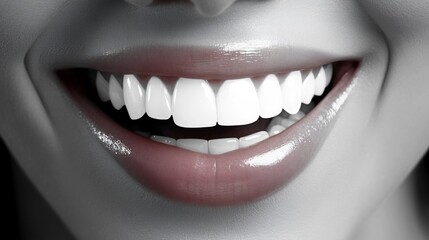 Fototapeta premium Close-up of a smiling mouth with naturally showing teeth,expressing joy and expressive detail