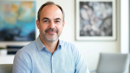 Male patient smiling during a consultation with a healthcare professional, indicating a positive atmosphere in a modern medical facility setting.