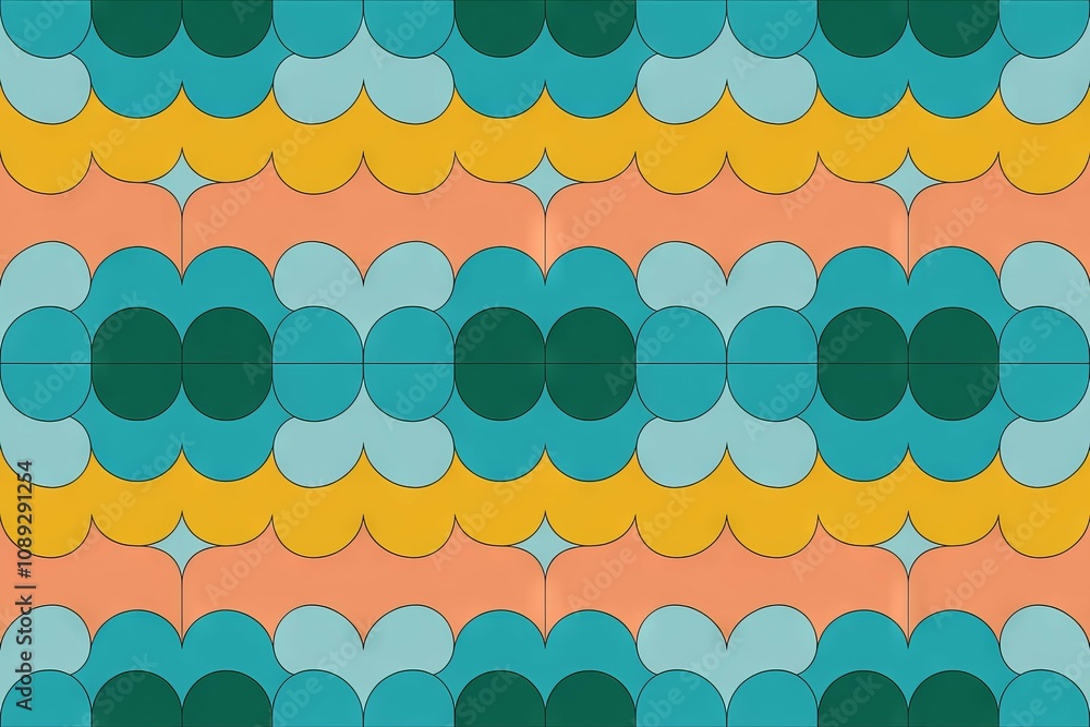 Poster retro geometric pattern. vibrant 70s style design. circles and curves create a joyful mood. ideal fo