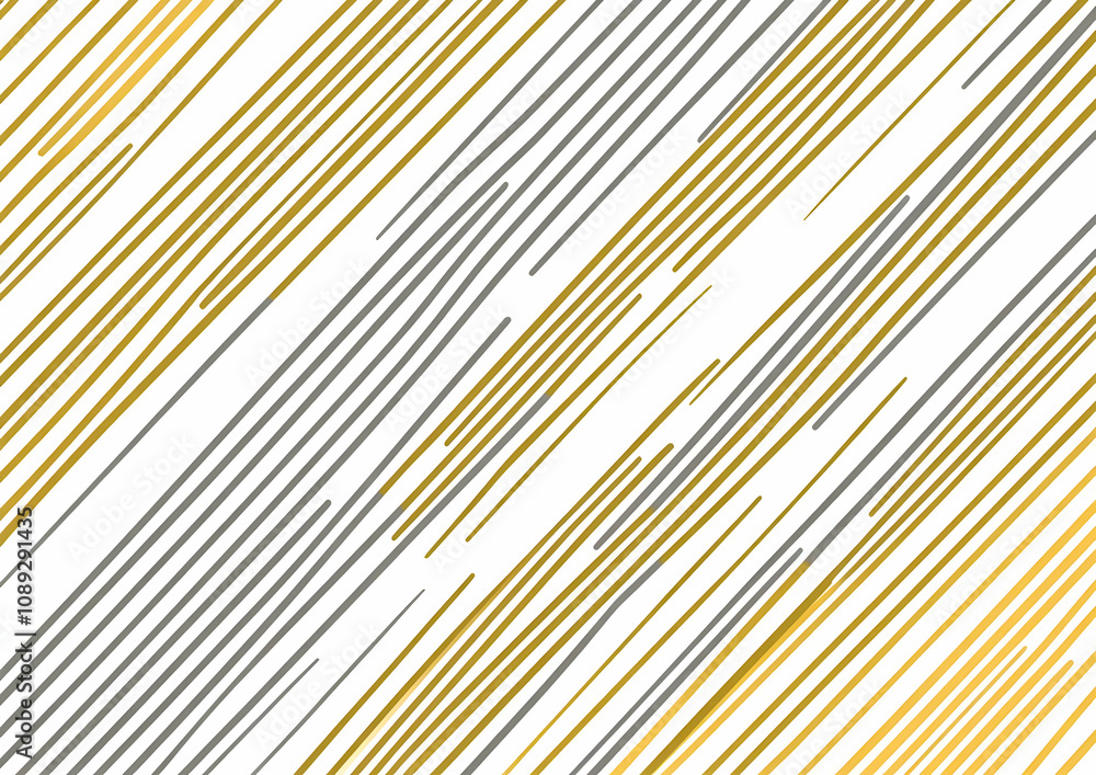 Poster abstract diagonal lines pattern in gold and grey on white background.