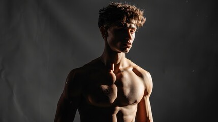 Obraz premium Front view of a man posing confidently in a studio setting.