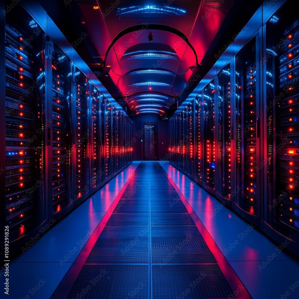 Aufkleber china telecom central cloud computing big data center machine room, servers neatly arranged. digital