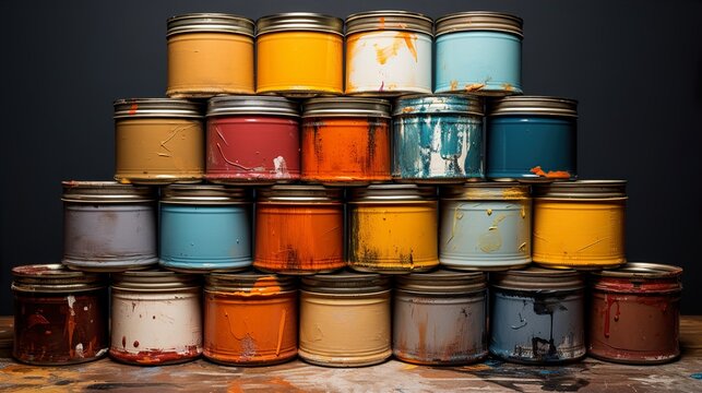 set of paint cans HD 8K wallpaper Stock Photographic Image