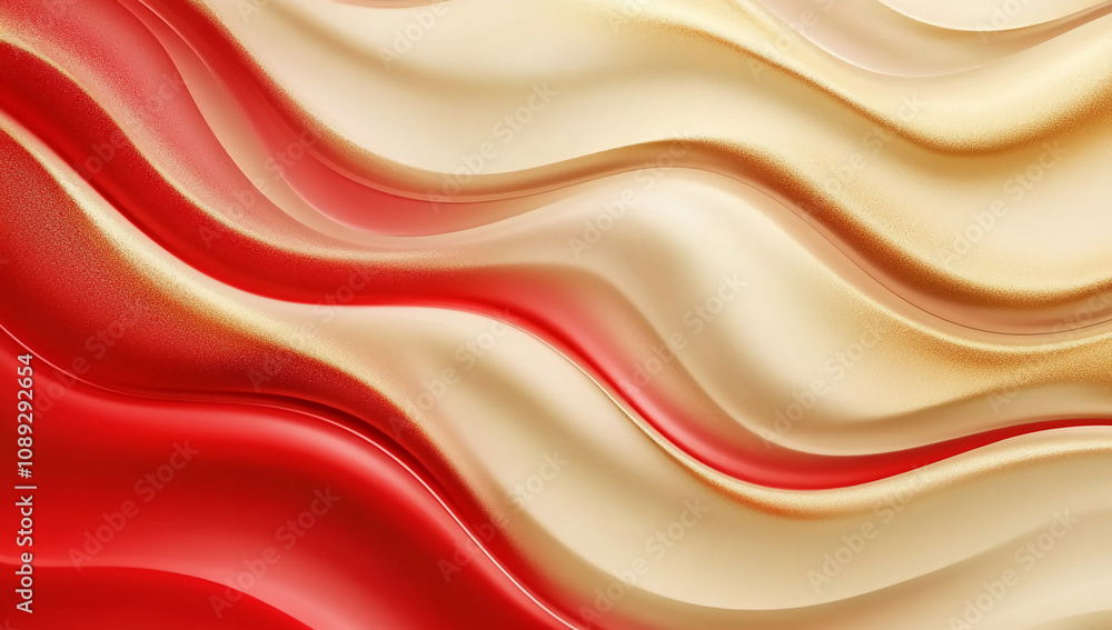 Poster red and gold waves create a luxurious abstract design