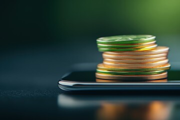 coins stacked on a smartphone representing digital currency and investment