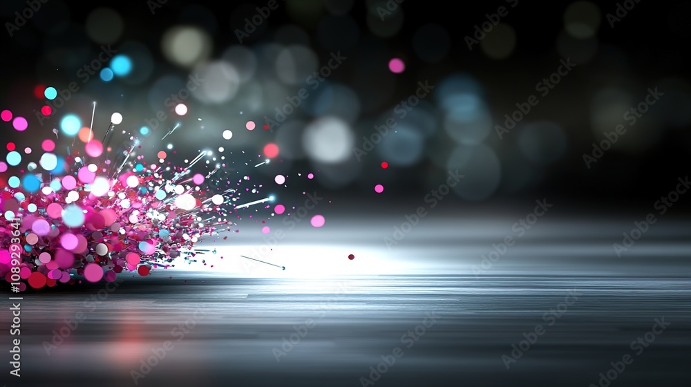 Poster vibrant abstract burst of colorful dots and lines on a smooth surface with blurred background, perfe