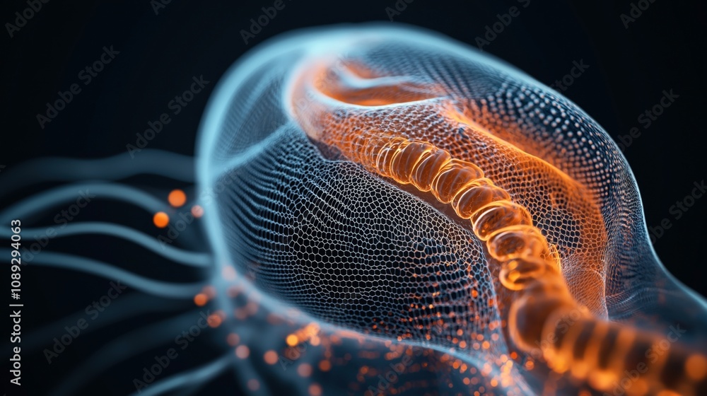 Fototapete abstract 3d rendering of a colorful, glowing, organic structure with intricate patterns and swirling