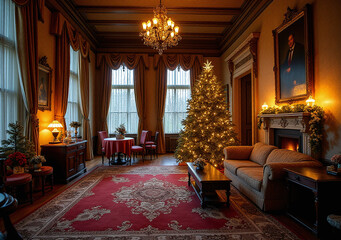 grand old mansion festive christmas atmosphere inside spacious rooms