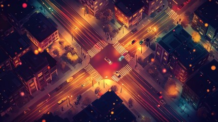 Obraz premium Aerial View of Downtown City Lights at Night
