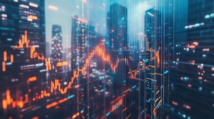 Real estate investing and trading concept on business skyscrapers with graph data and digital stock market