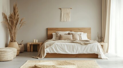 Elegant and Cozy Modern Bedroom Interior Design with Stylish Decor, mockup, poster and Background