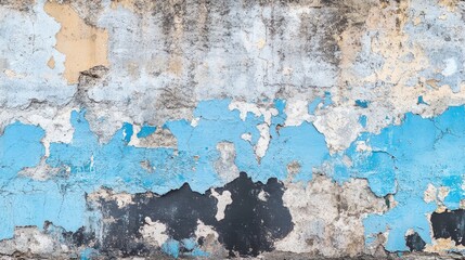 Fototapeta premium Exfoliated concrete wall texture showcasing rustic layers in blue, black, and gray hues, ideal for versatile background applications.