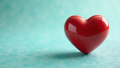 Fototapeta premium Glossy Red Heart Close-Up on Textured Surface with Turquoise Hue