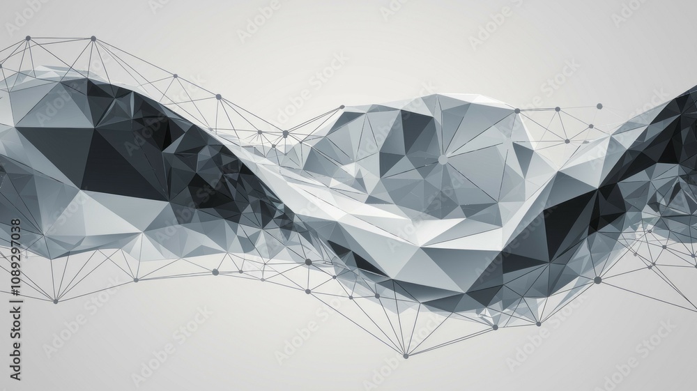 Poster abstract polygonal landscape. elegant grayscale geometric design. represents connection and flow. mo