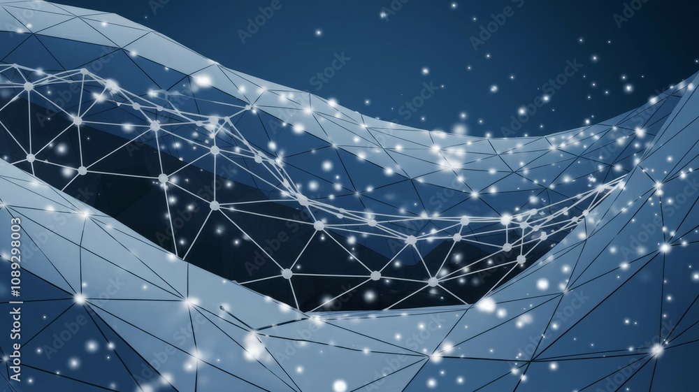 Poster digital network mesh. abstract digital landscape; interconnected nodes symbolize global communicatio