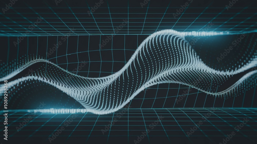 Poster digital wave data flow. abstract flowing data; symbolizes innovation, progress, and technological ad