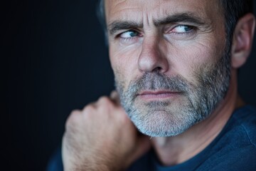 thoughtful man with a serious expression looking away