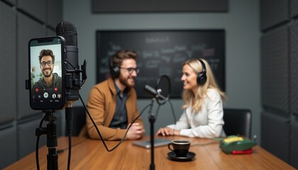 Professional Recording Studio with Microphone, Video Call, and Discussion.