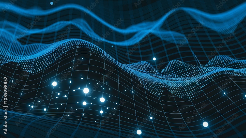 Poster digital wave data flow. abstract blue digital wave. represents data flow, technology, and connectivi