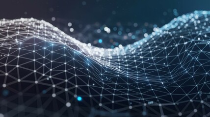 Digital wave network. Abstract digital landscape; flowing data network visualization. Represents connectivity and global communication.