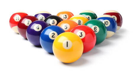 Set of billiard balls on white background