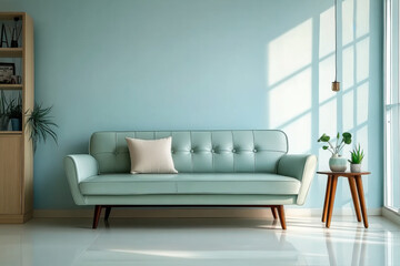 Light green leather sofa with copy space interior design of modern living room