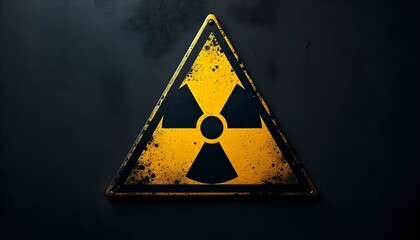 A yellow and black radiation warning symbol on a dark background