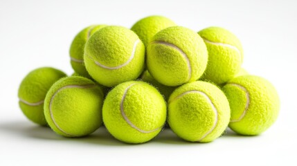 A Pile of Yellow Tennis Balls on White Background