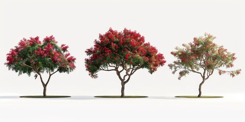 Fototapeta premium Three Blooming Trees in a White Background