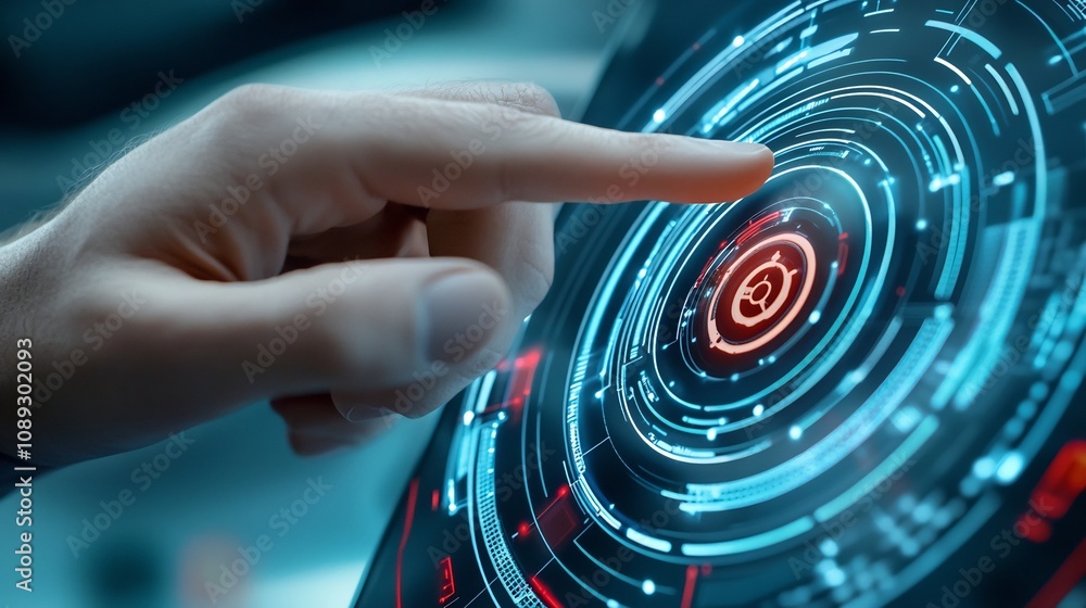 Aufkleber futuristic tech interface overlay on smartphone with hand use
