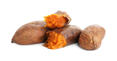 Tasty cooked sweet potatoes isolated on white
