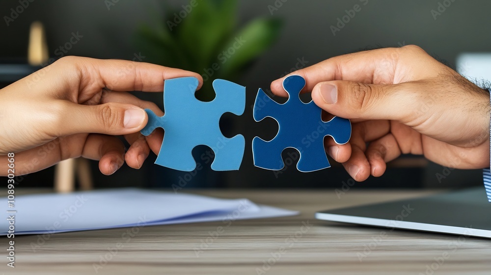 Poster connecting puzzle pieces in a shared workspace environment