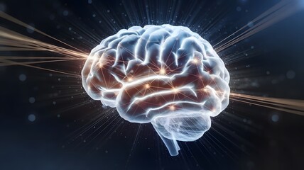 Close-Up of Glowing Brain, Representing AI Technology and Medical Innovations in Neurotechnology and Healthcare