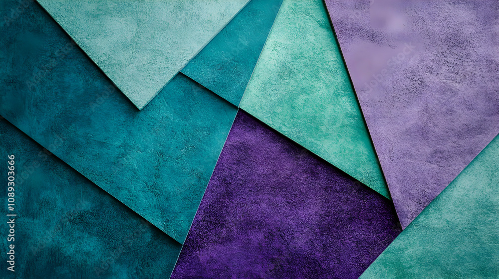 Poster abstract geometric texture with teal and purple hues. the image features overlapping triangles of te