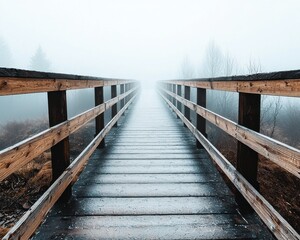 Obraz premium Foggy bridge adventure nature trail serene environment elevated viewpoint