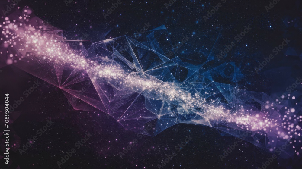 Poster cosmic galaxy network. stellar nebula connected by a geometric framework. symbolizes interconnectedn