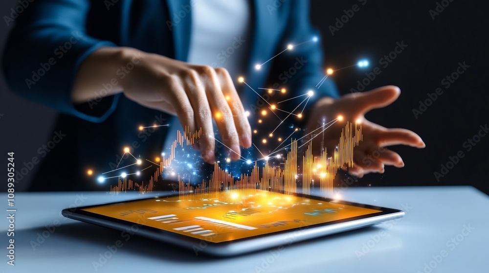 Poster business data analytics and intelligence on digital tablet display