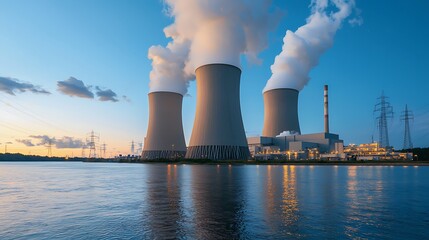 Industrial power generation waterfront landscape photography evening aesthetic view energy impact