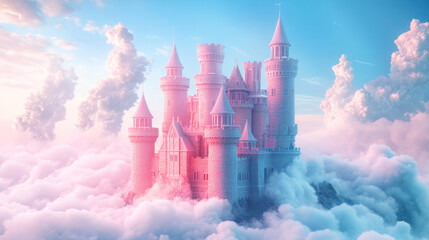 Whimsical Pastel Castle in the Clouds