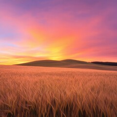 beautiful sunset over a golden wheat field