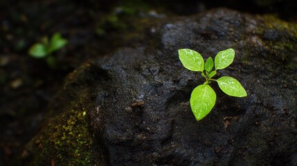 New green seedling emerging from dark soil, representing the beginning of sustainable investment and growth in environmental awareness.