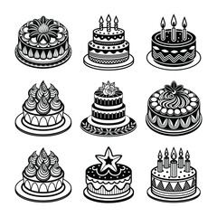 Set of birthday cakes, Birthday food cake set.