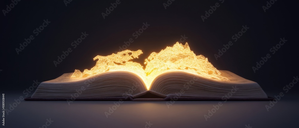 Poster an open book with glowing pages representing creativity and imagination